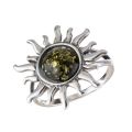 Sterling Silver and Baltic Green Amber Sun Ring
