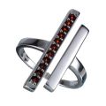 Bohemian Garnet Sterling Silver Rhodium Plated Split Bar Ring