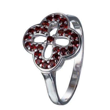 Bohemian Garnet Sterling Silver Four Leaf Clover Ring
