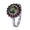 Bohemian Garnet Round Moldavite Ring