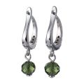 Bohemian Garnet And Moldavite Sterling Silver English Lock Earrings