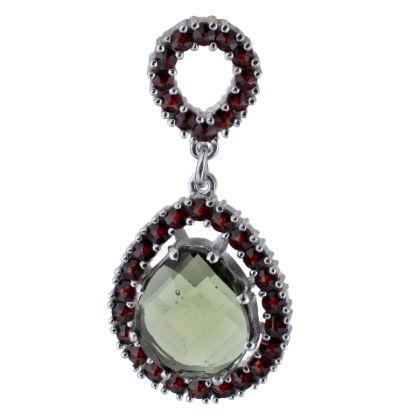 Bohemian Garnet And Moldavite Sterling Silver Pear Shaped Pendant