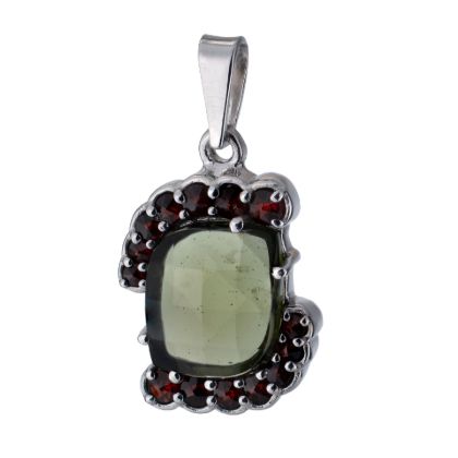 Bohemian Garnet And Moldavite Sterling Silver Pendant