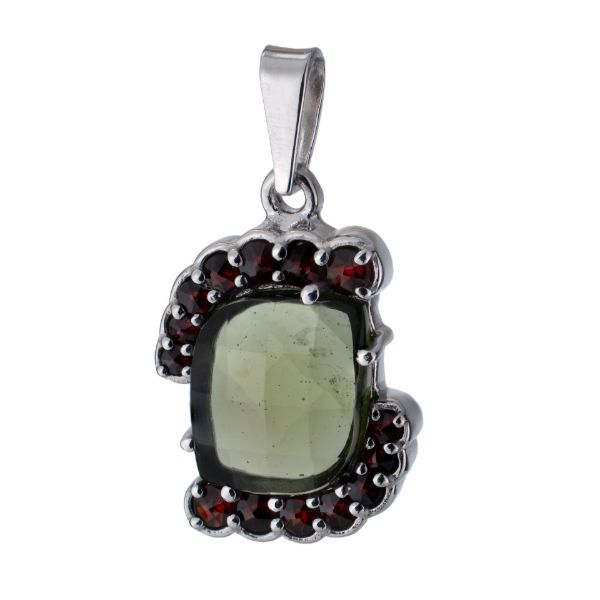 Bohemian Garnet And Moldavite Sterling Silver Pendant