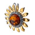 Gold Plated Sterling Silver and Baltic Honey Amber Sunflower Pendant