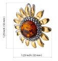 Gold Plated Sterling Silver and Baltic Honey Amber Sunflower Pendant