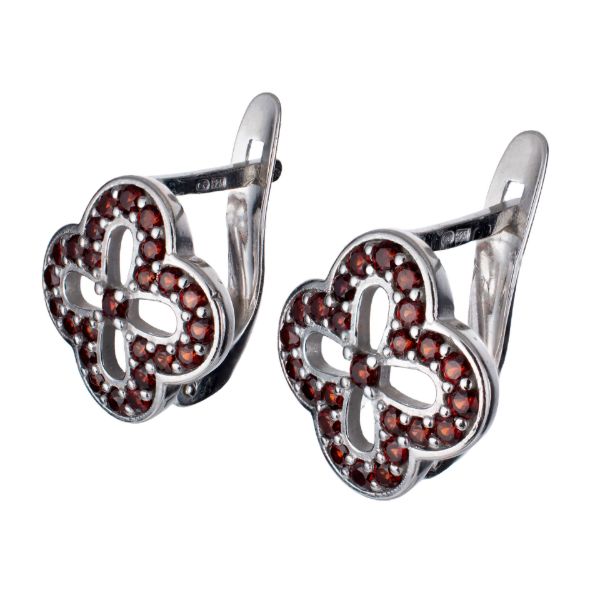 Bohemian Garnet English Lock Four Leaf Clover Earrings