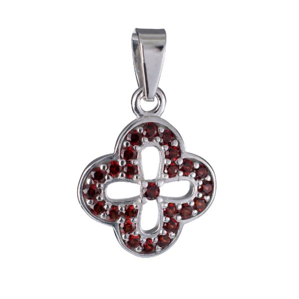 Bohemian Garnet Four Leaf Clover Pendant