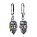 Sterling Silver and Baltic Amber French Leverback Honey Amber Skull Earrings