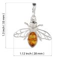 GIA Certified Baltic Amber Bumblebee Pendant Necklace in Sterling Silver