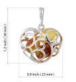 Sterling Silver and Baltic Amber Faithful Heart Pendant