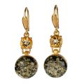 Gold Plated 925 Sterling Silver Green Baltic Amber Fish Hook Earrings