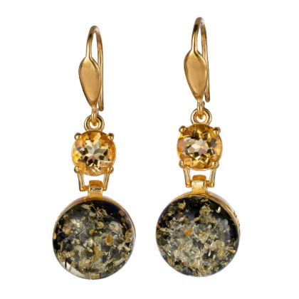 Gold Plated 925 Sterling Silver Green Baltic Amber Fish Hook Earrings