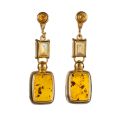Gold Plated 925 Sterling Silver Honey Baltic Amber and Citrine Earrings