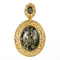 Gold Plated 925 Sterling Silver Oval Green Baltic  Amber Pendant