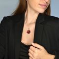 GIA Certified Sterling Silver and Baltic Amber Rose Pendant Necklace