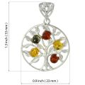 Sterling Silver and Baltic Multicolored Amber Pendant "Wisdom Tree"