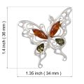 Sterling Silver and Baltic Multicolored Amber Pendant "Butterfly"