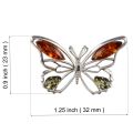 Sterling Silver and Baltic Honey and Green Amber Butterfly Pendant
