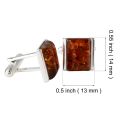 Sterling Silver and Baltic Honey Amber Rectangle Cufflinks