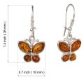 Sterling Silver and Baltic Honey Amber Kidney Hook Butterflies Earrings