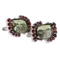 Bohemian Garnet And Moldavite English Lock Earrings