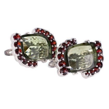 Bohemian Garnet And Moldavite English Lock Earrings