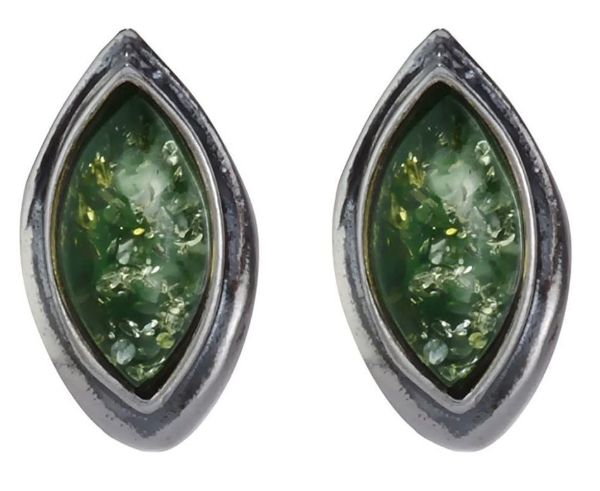 Sterling Silver and Baltic Green Amber Earrings "Harper"