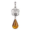 Sterling Silver and Baltic Amber Vintage Style Rose Pendant