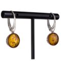 Baltic Honey Amber Round Drop Earrings in Sterling Silver