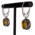 Baltic Honey Amber Round Drop Earrings in Sterling Silver