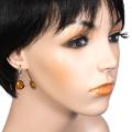 Baltic Honey Amber Round Drop Earrings in Sterling Silver