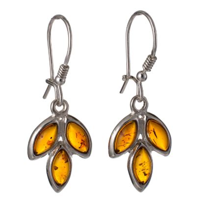Sterling Silver and Baltic Amber Kidney Hook Honey Amber Earrings