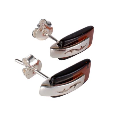 Cherry Baltic Amber Stud Earrings in Sterling Silver
