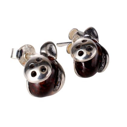 Sterling Silver and Baltic Honey Amber Post Back Ladybug Earrings