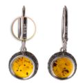 Baltic Honey Amber Round Drop Earrings in Sterling Silver