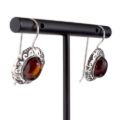 Sterling Silver Baltic Cherry Amber Fish Hook Earrings