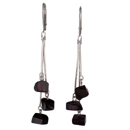 Sterling Silver and Baltic  Leverback  Cherry Amber Dangling Earrings