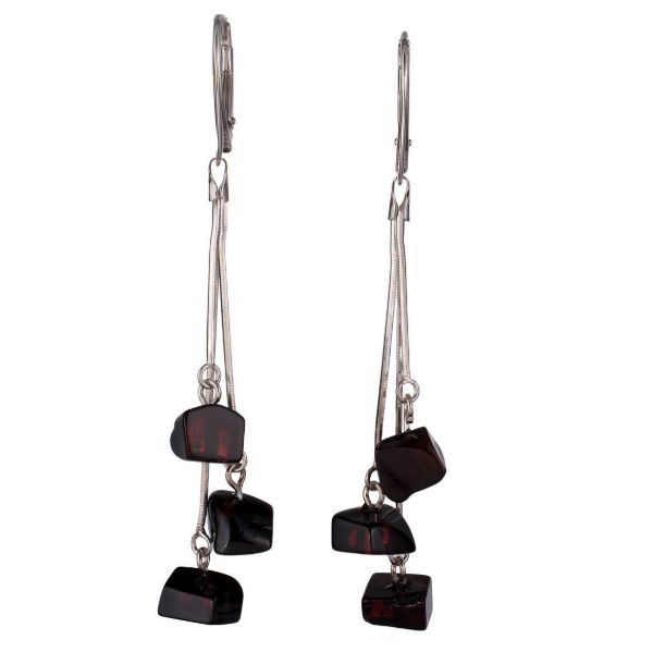 Sterling Silver and Baltic  Leverback  Cherry Amber Dangling Earrings