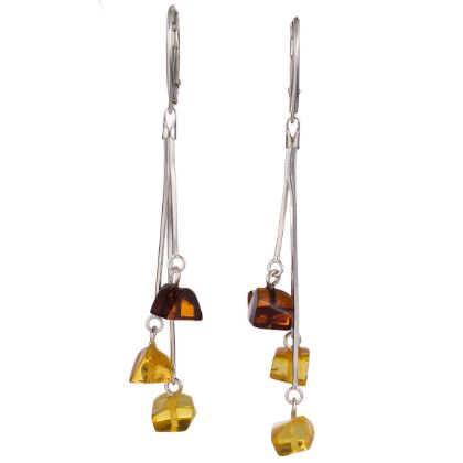 Sterling Silver and Baltic  Leverback  Cherry Honey Amber Dangling Earrings