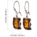 Sterling Silver and Baltic Amber Kidney Hook Honey Amber Rectangle Earrings