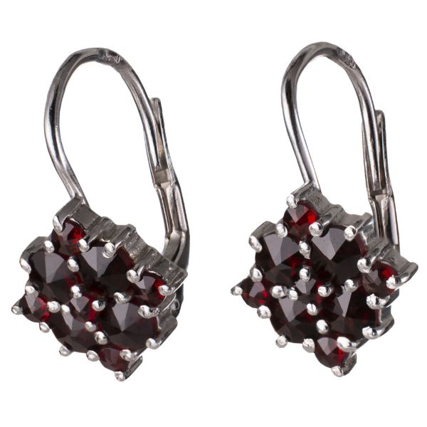 Bohemian Garnet Rhodium Plated Sterling Silver Earrings