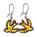 Sterling Silver and Baltic Amber Kidney Hook Honey Amber Swallow Earrings