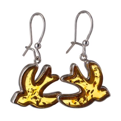 Sterling Silver and Baltic Amber Kidney Hook Honey Amber Swallow Earrings