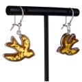 Sterling Silver and Baltic Amber Kidney Hook Honey Amber Swallow Earrings