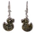 Sterling Silver and Baltic Amber Kidney Hook Green Amber Duck Earrings