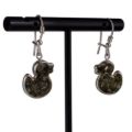 Sterling Silver and Baltic Amber Kidney Hook Green Amber Duck Earrings