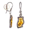 Sterling Silver and Baltic Amber Kidney Hook Honey Amber Owl Earrings