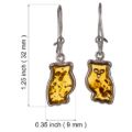 Sterling Silver and Baltic Amber Kidney Hook Honey Amber Owl Earrings
