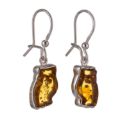 Sterling Silver and Baltic Amber Kidney Hook Honey Amber Owl Earrings